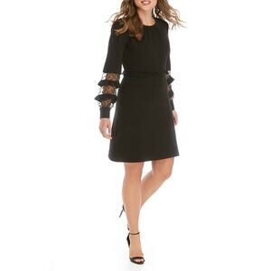 MICHAEL Michael Kors Scuba Mesh Dress A-Line Ruffles Long Sleeve Black small